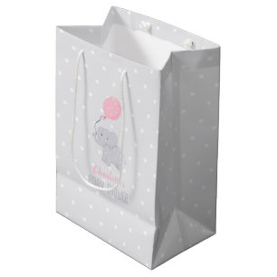 Sac Cadeau Moyen Eléphant mignon avec Baby shower de ballon fille