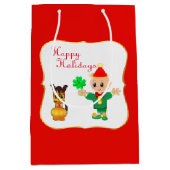 Sac Cadeau Moyen Elf mignon et Chien chiot (Devant)