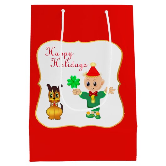 Sac Cadeau Moyen Elf mignon et Chien chiot (Dos)