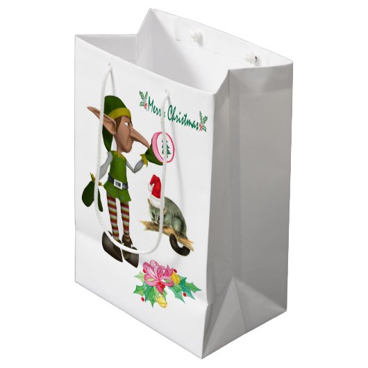 Sac Cadeau Moyen Elf Possum Joyeux Cadeaux de Noël (Devant Angle)