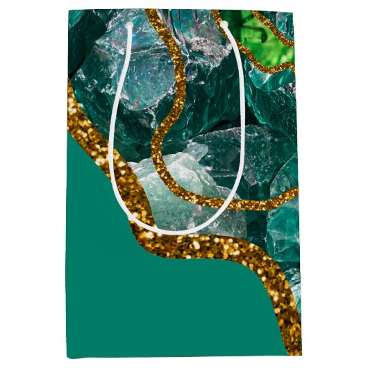 Sac Cadeau Moyen Emerald Green & Gold Agate Parties scintillant (Devant)
