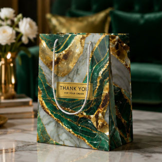 Sac Cadeau Moyen Emerald Green Gold Marble Metallic Luxury Geode