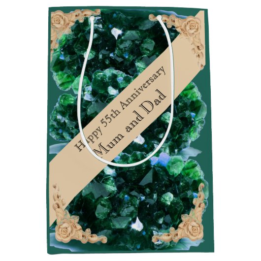 Sac Cadeau Moyen Émeraude du 55e anniversaire du Mariage (Devant)