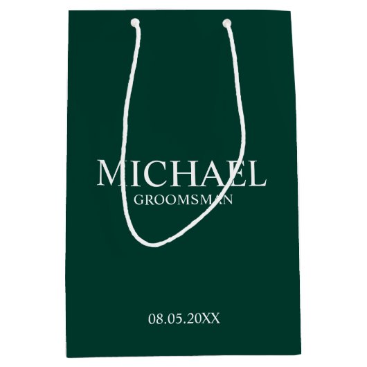Sac Cadeau Moyen Émeraude Vert moderne Groomsman personnalisé (Devant)