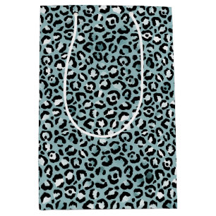 Sac Cadeau Moyen Empreinte de léopard bleu turquoise