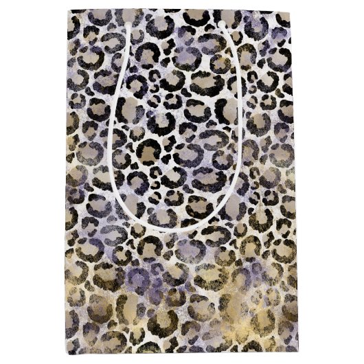 Sac Cadeau Moyen Empreinte de léopard d'or violet (Devant)