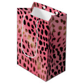 Sac Cadeau Moyen Empreinte de léopard noir rose Abstrait (Devant Angle)