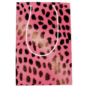 Sac Cadeau Moyen Empreinte de léopard noir rose Abstrait