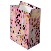 Sac Cadeau Moyen Empreinte de léopard noir rose or (Devant Angle)
