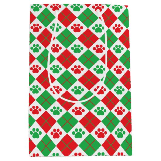 Sac Cadeau Moyen Empreinte de patte Jacquard rouge et vert (Devant)