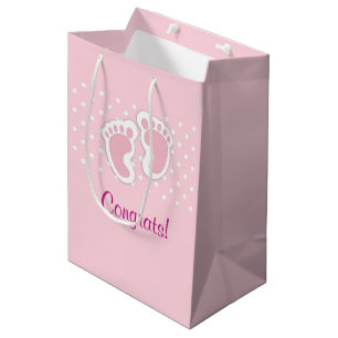 Sac Cadeau Moyen Empreintes Bébé Rose Cute