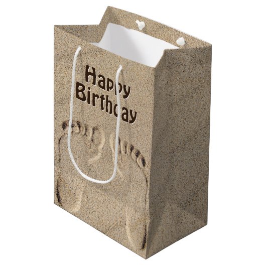 Sac Cadeau Moyen Empreintes Dans Le Sable Anniversaire (Devant Angle)