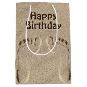 Sac Cadeau Moyen Empreintes Dans Le Sable Anniversaire (Devant)