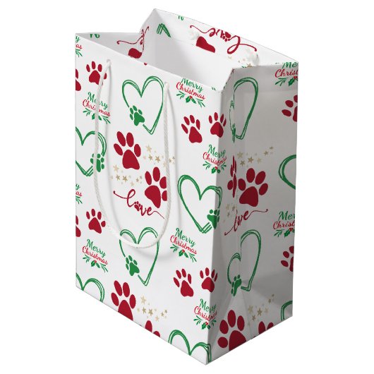 Sac Cadeau Moyen Empreintes de pattes de CHIENS Festifs et COEURS D (Dos Angle)