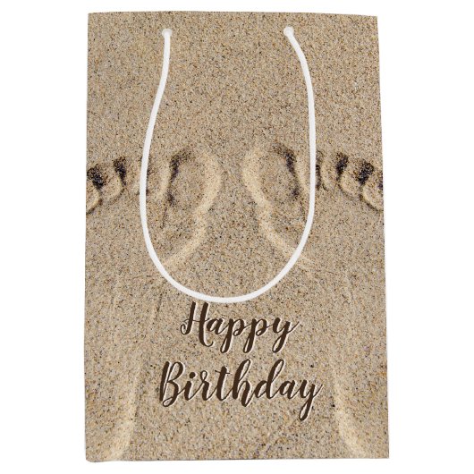 Sac Cadeau Moyen Empreintes Pieds Nus Anniversaire Dans Le Sable (Devant)