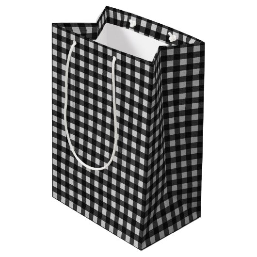 Sac Cadeau Moyen En vichy noir et blanc (Dos Angle)