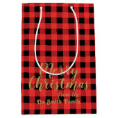 Sac Cadeau Moyen En vichy rouge et noir Joyeux Noël (Devant)
