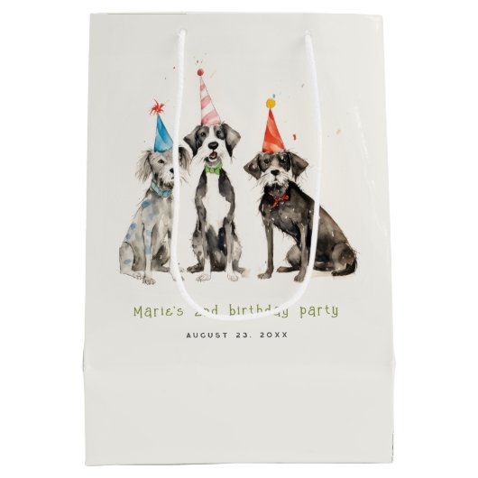 Sac Cadeau Moyen Enfants mignons Aquarelle Chien mou Fête d'anniver (Dos)