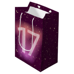 Sac Cadeau Moyen Enseigne au néon pour 17e anniversaire avec confet