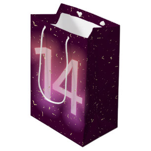 Sac Cadeau Moyen Enseigne néon pour 14ème anniversaire avec confett