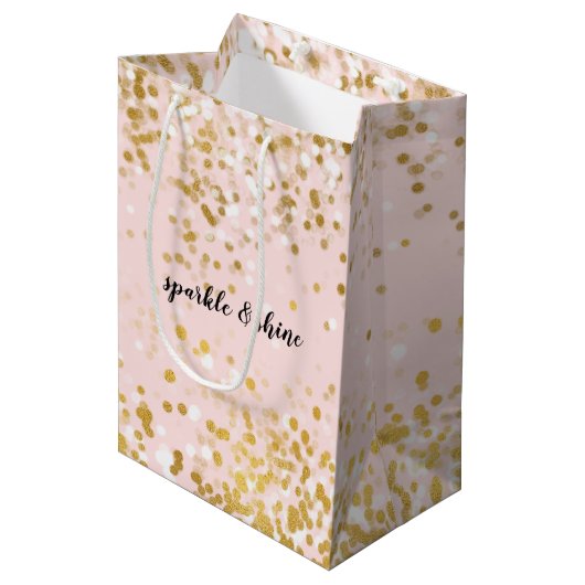 Sac Cadeau Moyen Épersion de Confetti en or blanc rose (Devant Angle)