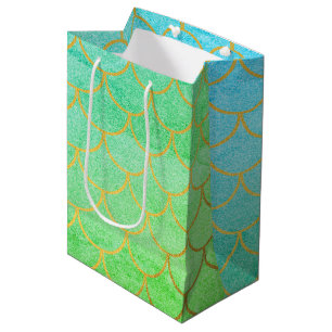 Sac Cadeau Moyen Escaliers de sirène d'or Parties scintillant Turqu