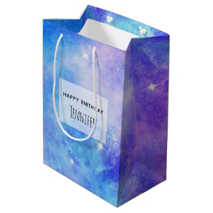 Sac Cadeau Moyen Espace Galaxie Violet et Bleu Anniversaire Abstrai