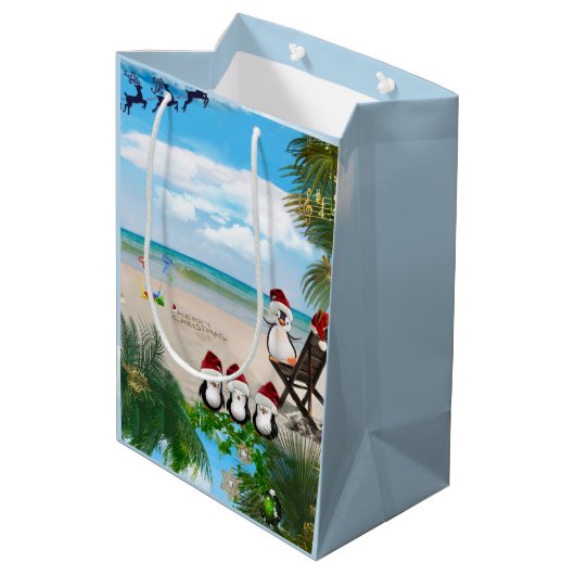 Sac Cadeau Moyen Été Noël bébé sur la plage répéter Design (Dos Angle)