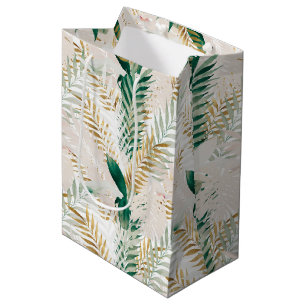 Sac Cadeau Moyen Été Tropical Green Gold Palm Foliage Verdure