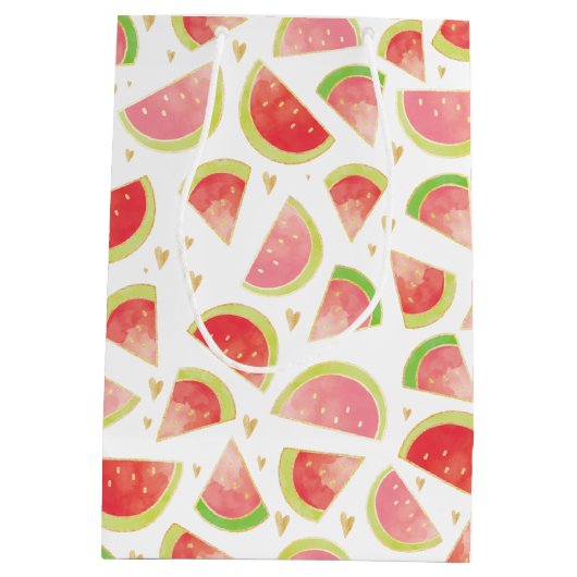 Sac Cadeau Moyen Eté Watermelon Slices & Gold Heart Motif (Dos)
