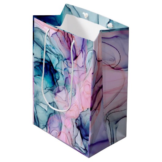 Sac Cadeau Moyen Ethereal Turquoise rose violet encre vernis modern (Devant Angle)