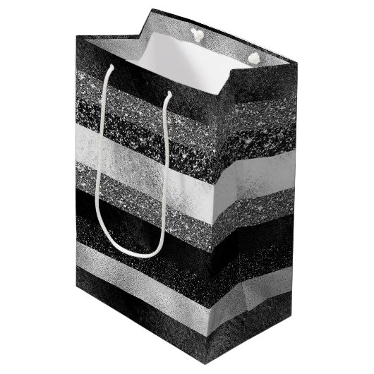 Sac Cadeau Moyen Étincelle en argent et noir (Devant Angle)