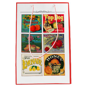 Sac Cadeau Moyen Étiquette publicitaire de fruits vintage rustique