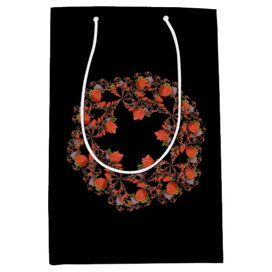 Sac Cadeau Moyen étoile fleur fractale rouge noir pourpre (Devant)