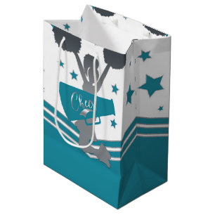 Sac Cadeau Moyen Étoiles argentées et blanches sarcelle Cheer Cheer