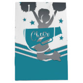 Sac Cadeau Moyen Étoiles argentées et blanches sarcelle Cheer Cheer (Devant)