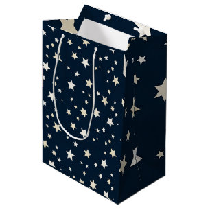 Sac Cadeau Moyen Étoiles blanches patriotiques sur fond bleu marine