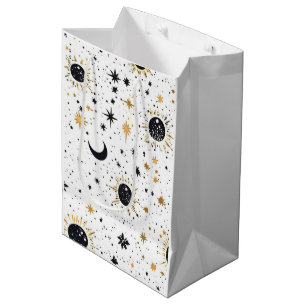 Sac Cadeau Moyen Étoiles célestes de soleil céleste noir et or