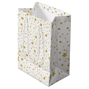 Sac Cadeau Moyen Étoiles célestes modernes blanches et dorées