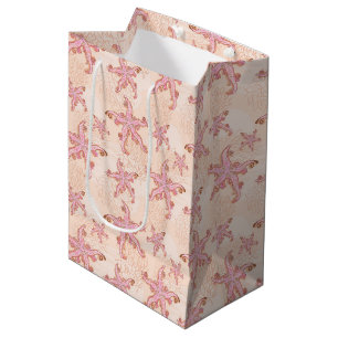Sac Cadeau Moyen Étoiles de mer et corail rose motif pastel