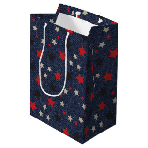 Sac Cadeau Moyen Étoiles Sur Denim Bleu