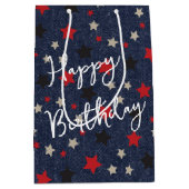 Sac Cadeau Moyen Étoiles Sur Denim Bleu (Devant)