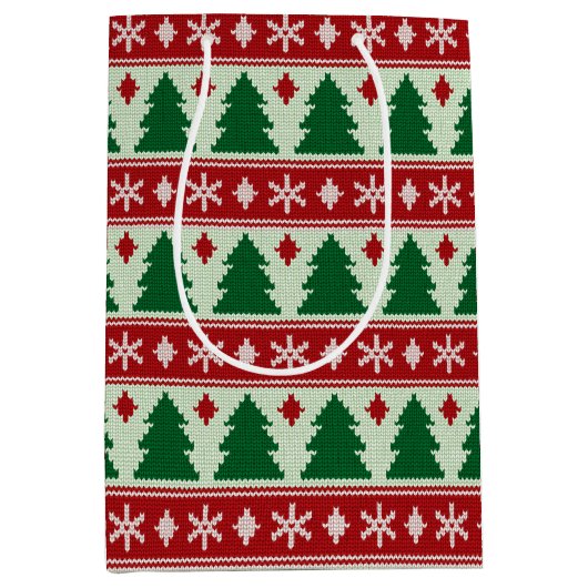 Sac Cadeau Moyen Evergreens & Snowflakes Knit (Devant)