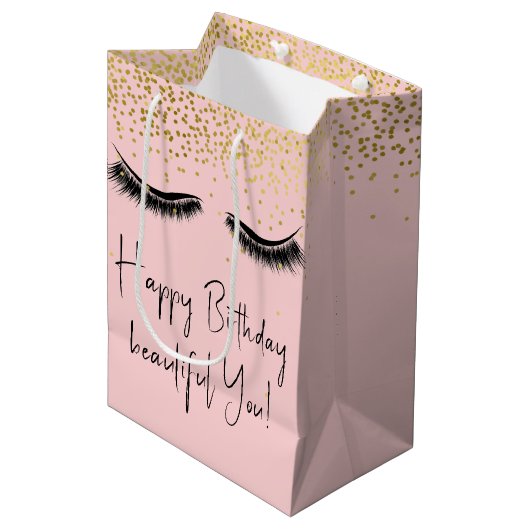 Sac Cadeau Moyen Eyelashes d'anniversaire avec Parties scintillant (Devant Angle)