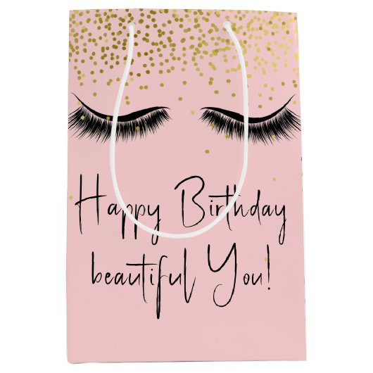 Sac Cadeau Moyen Eyelashes d'anniversaire avec Parties scintillant  (Devant)