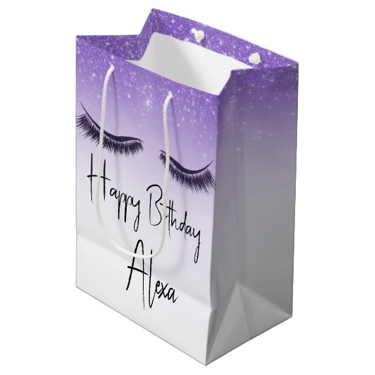 Sac Cadeau Moyen Eyelashes d'anniversaire avec Parties scintillant (Devant Angle)