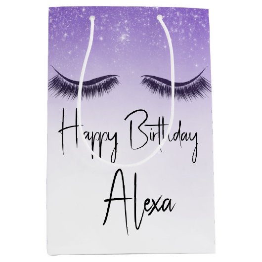 Sac Cadeau Moyen Eyelashes d'anniversaire avec Parties scintillant (Devant)