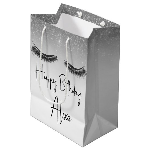 Sac Cadeau Moyen Eyelashes d'anniversaire avec Parties scintillant (Devant Angle)