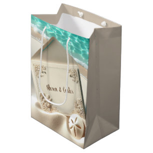 Sac Cadeau Moyen Faire-part de mariage tropicale sur une plage