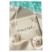 Sac Cadeau Moyen Faire-part de mariage tropicale sur une plage (Devant)